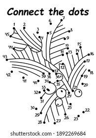 Holly twig connect the dots game for kids stock vector illustration. Educational number game to learn counting for preschool kids. Dot-to-dot puzzle black and white vertical printable worksheet