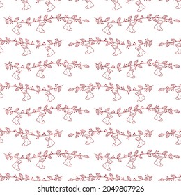 Holly twigs and socks pattern. Outline drawing. Christmas illustration for use in cards, prints, flyers, invitations, covers, packaging. Vector illustration isolated on white background.