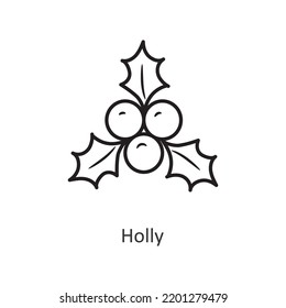 Holly vector outline Icon Design illustration. Holiday Symbol on White background EPS 10 File