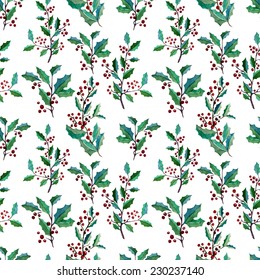 holly, watercolor, pattern
