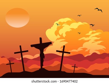 Holly week night vector with cross landscape