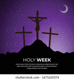 Holly Week-Silhouetten-Hintergrund. Crucifixe, gute, frittierter Hintergrund