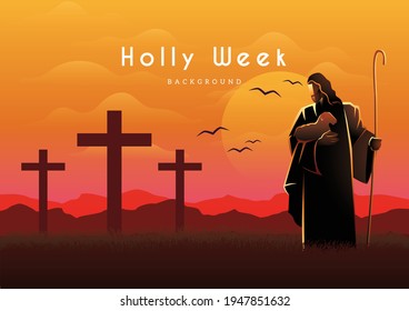 Holly Week silhouettes sunset background