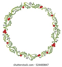 Holly wreaths with berries and stars