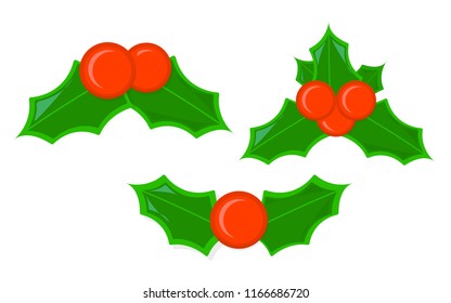 Holly XMas Isolated icon. Cartoon style. Vector Illustration for Christmas day.