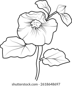 Hollyhock flower vector art, elements summer collection, hand-painted Hollyhock wall decor, vector sketch, pencil art fresh Hollyhock flower, Minimalist Hollyhock flower tattoo design