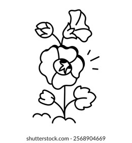 A hollyhock flowers icon in drawing style 

