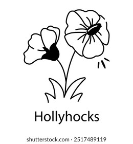 Hollyhocks flower in doodle style