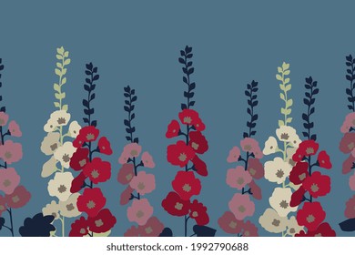 Hollyhocks flowers simple vector background