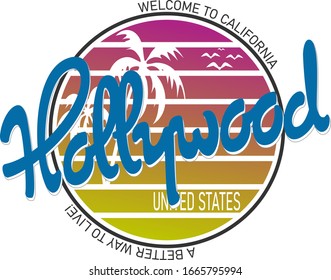 hollywood, california linear emblem design for t shirts and stickers
