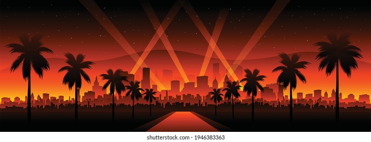 Hollywood cityscape background movie red carpet