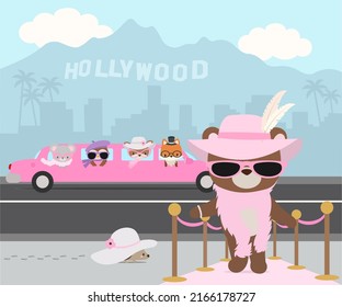 Hollywood Glamour Party Movie Start Animals In Pink Limousine