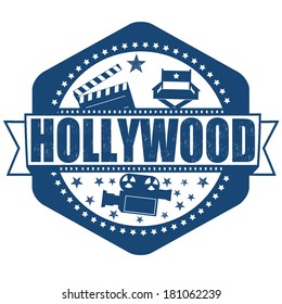 Hollywood grunge rubber stamp on white, vector illustration