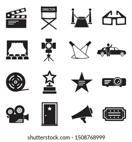 Hollywood Icons. Black Flat Design. Vector Illustration.