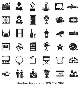 Hollywood Icons. Black Flat Design. Vector Illustration.