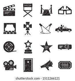 Hollywood Icons. Black Scribble Design. Vector Illustration.