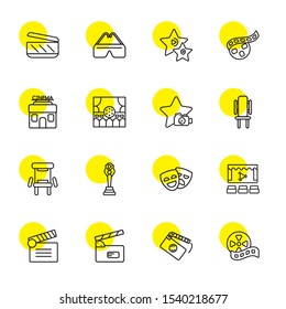 hollywood icons. Editable 16 hollywood icons. Included icons such as Film reel, Movie Clapper Open, Clapperboard, Film, Movie Theatre, Theater. hollywood trendy icons for web.