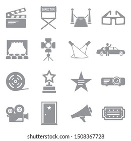 Hollywood Icons. Gray Flat Design. Vector Illustration.