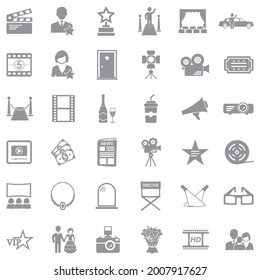 Hollywood Icons. Gray Flat Design. Vector Illustration.