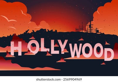 Hollywood los angeles  city fires illustration 