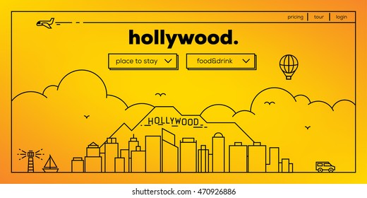 Hollywood Modern Web Banner Design With Vector Linear Skyline