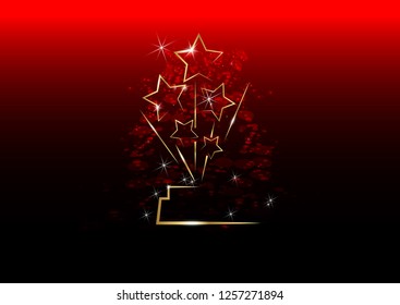 HOLLYWOOD  Movie PARTY Gold glitter STAR AWARD Statue Prize Giving Ceremony. Golden stars prize concept, Silhouette statue icon. Films and cinema symbol stock, Academy award vector isolated 