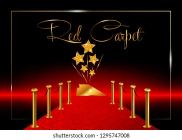 HOLLYWOOD  Movie PARTY Gold STAR AWARD Statue Prize Giving Ceremony Red Carpet and Golden stars prize concept, Glittering Silhouette statue icon. Films and cinema symbol stock, Academy award vector