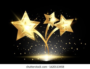 HOLLYWOOD  Movie PARTY Gold STAR AWARD Statue Prize Giving Ceremony. Golden stars prize concept, Silhouette statue icon. Films and cinema symbol stock, Academy award vector isolated or black