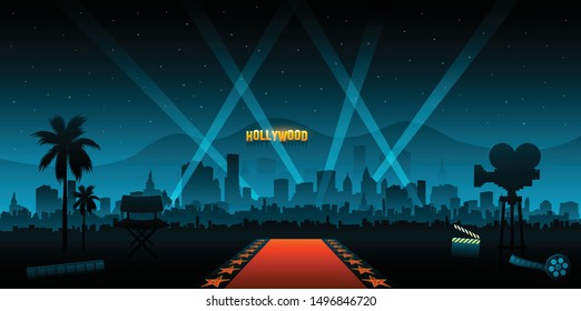 Hollywood movie red carpet background and party city