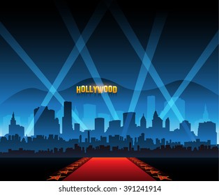 Hollywood movie red carpet background and city