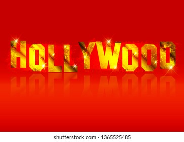 Hollywood old golden letters vector isolated or red background 