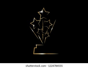 HOLLYWOOD Oscars Movie PARTY Gold STAR AWARD Statue Prize Giving Ceremony. Golden stars prize concept, Silhouette statue icon. Films and cinema symbol stock, Academy award vector isolated or black HOLLYWOOD Oscars Movie PARTY Gold STAR AWARD Statue Prize Giving Ceremony. Golden stars prize concept, Silhouette statue icon. Films and cinema symbol stock, Academy award vector isolated or black