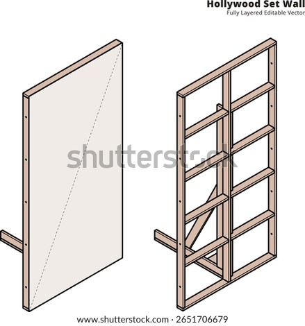 Hollywood Set Wall Isometric View and Framing - PNG