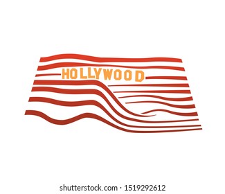 Hollywood Signboard On Hills Illustration With Silhouette Style