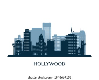 Hollywood skyline, monochrome silhouette. Vector illustration.