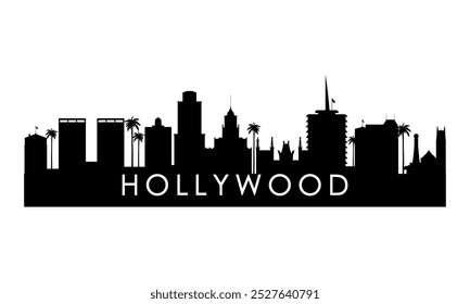 Silueta de Hollywood. Diseño negro de la ciudad de Hollywood CA aislado en el fondo blanco. 