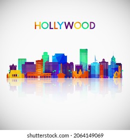 La silueta del perfil de Hollywood en un estilo geométrico colorido. Símbolo de tu diseño. Ilustración vectorial.