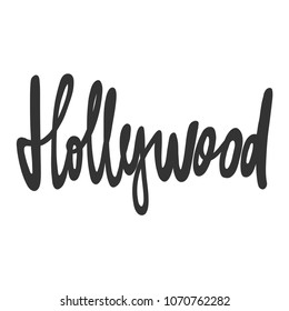 Hollywood. Sticker For Social Media Content. Vector Hand Drawn Illustration Design. Bubble Pop Art Comic Style Poster, T Shirt Print, Post Card, Video Blog Cover