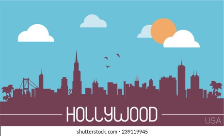 Hollywood USA Skyline Silhouette Flat Design Vector Illustration.