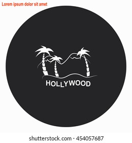 Hollywood web icon. Gray circle button with white illustration.