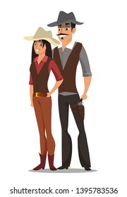 Hollywood Western Movie Shooting Process Flat Vector Illustration. Actors Cartoon Characters On Set. Tv Series Filming Scene. Male And Female Stars At Work Isolated Drawing