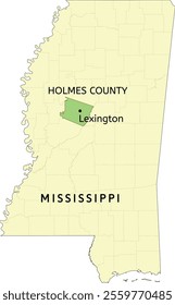 Holmes County and city of Lexington location on Mississippi state map