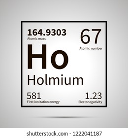 Holmium chemical element with first ionization energy, atomic mass and electronegativity values ,simple black icon with shadow on gray