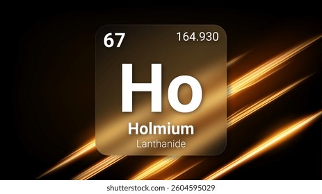 Holmium (Ho) (067) Lanthanide, Glass Morphism Element Futuristic Neon Light Glow Background Periodic Table, Chemical Symbol, Name, Atomic Mass, Atomic Number, Vector Illustration