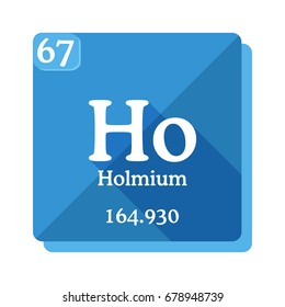Holmium (Ho) - element of the periodic table. Vector illustration in flat style with modern long shadow.