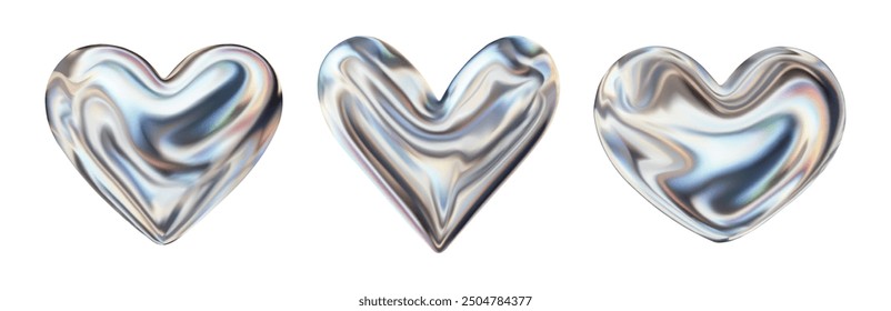 Holo 3d heart set. Holographic chrome 3d heart shape collection