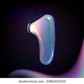 Holo 3d number. Holographic liquid number 1 on the dark background. Vector isolated illustration