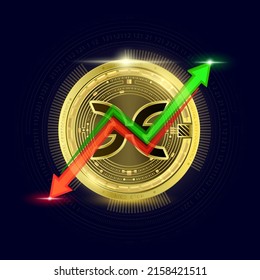 Holo coin. Investment crypto currency trend trading. Trading stock news impulses. Market movements charts up, down. On blockchain stock market. Coin isolated on a solid background. 3D Vector.