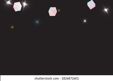 Holo Confetti. Isolated Holographic Cube Particles. Geometric Anniversary Card. Chaotic Confetti Backdrop. Foil Border. Birthday Card with Metallic Texture. Vector Square Bokeh. Iridescent Background.