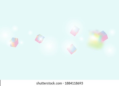 Holo Confetti. Isolated Holographic Cube Particles. Chaotic Confetti Backdrop. Foil Border. Geometric Anniversary Card. Vector Square Bokeh. Iridescent Background. Birthday Card with Metallic Texture.